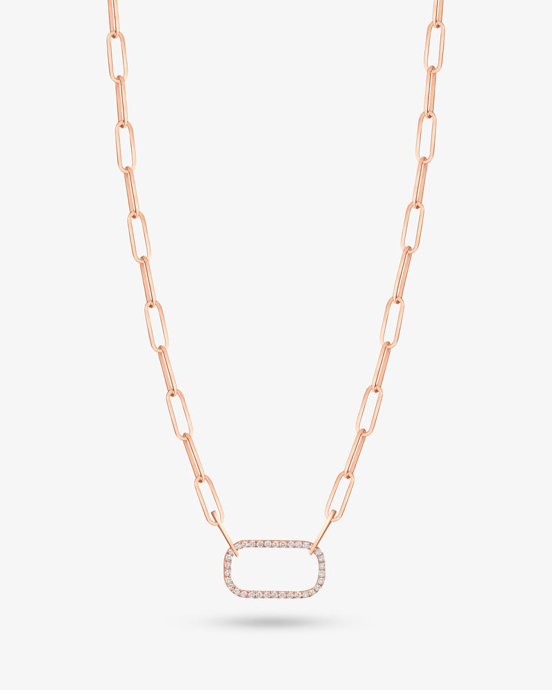 Pavé Diamond Frame Paper Link Necklace