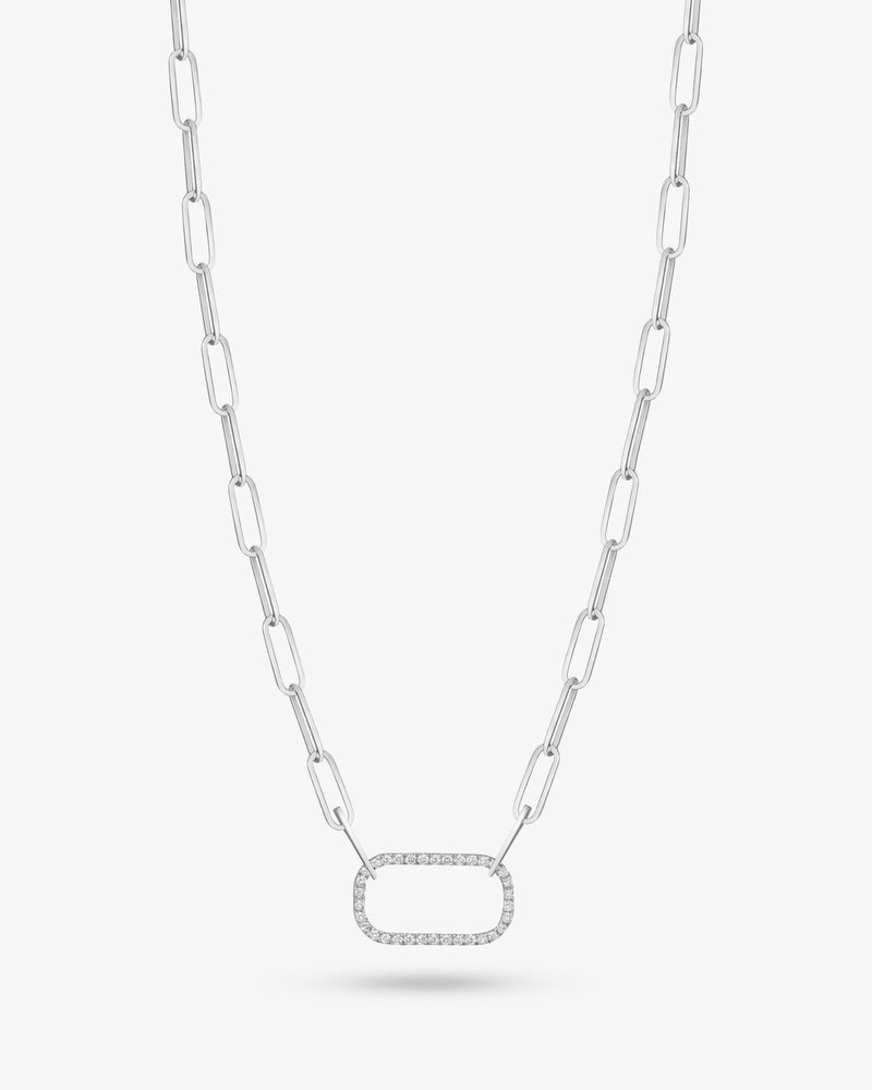 Pavé Diamond Frame Paper Link Necklace