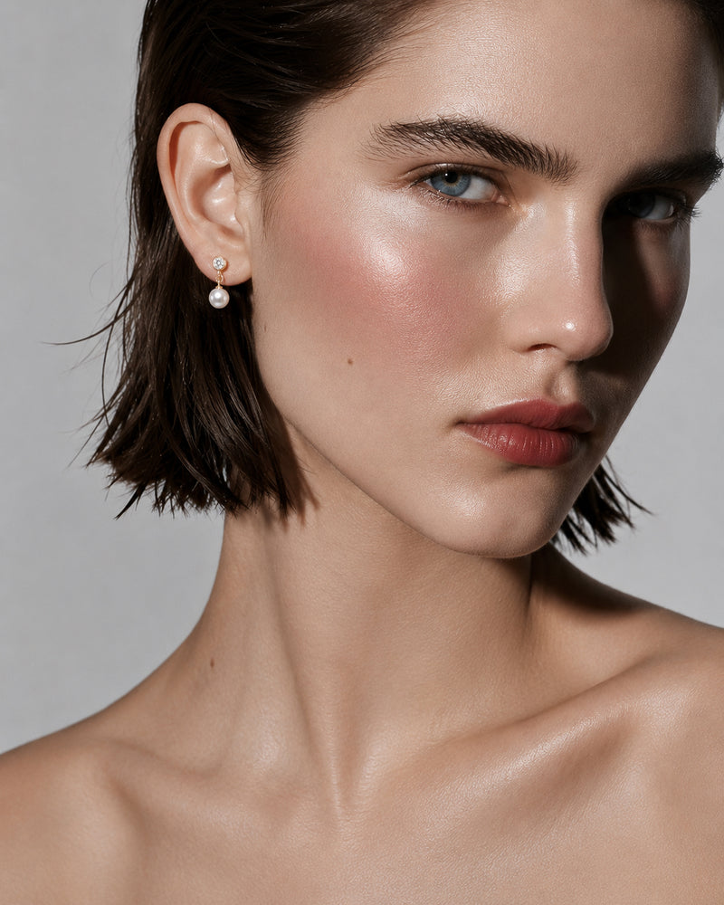 Diamond Pearl Drop Earring