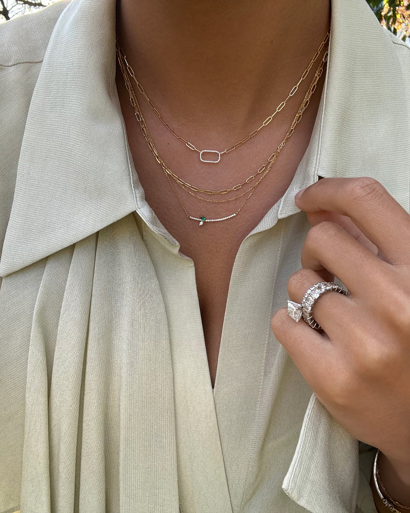 Pavé Diamond Frame Paper Link Necklace