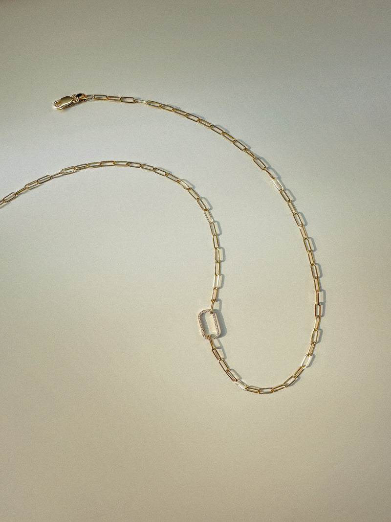 Pavé Diamond Frame Paper Link Necklace