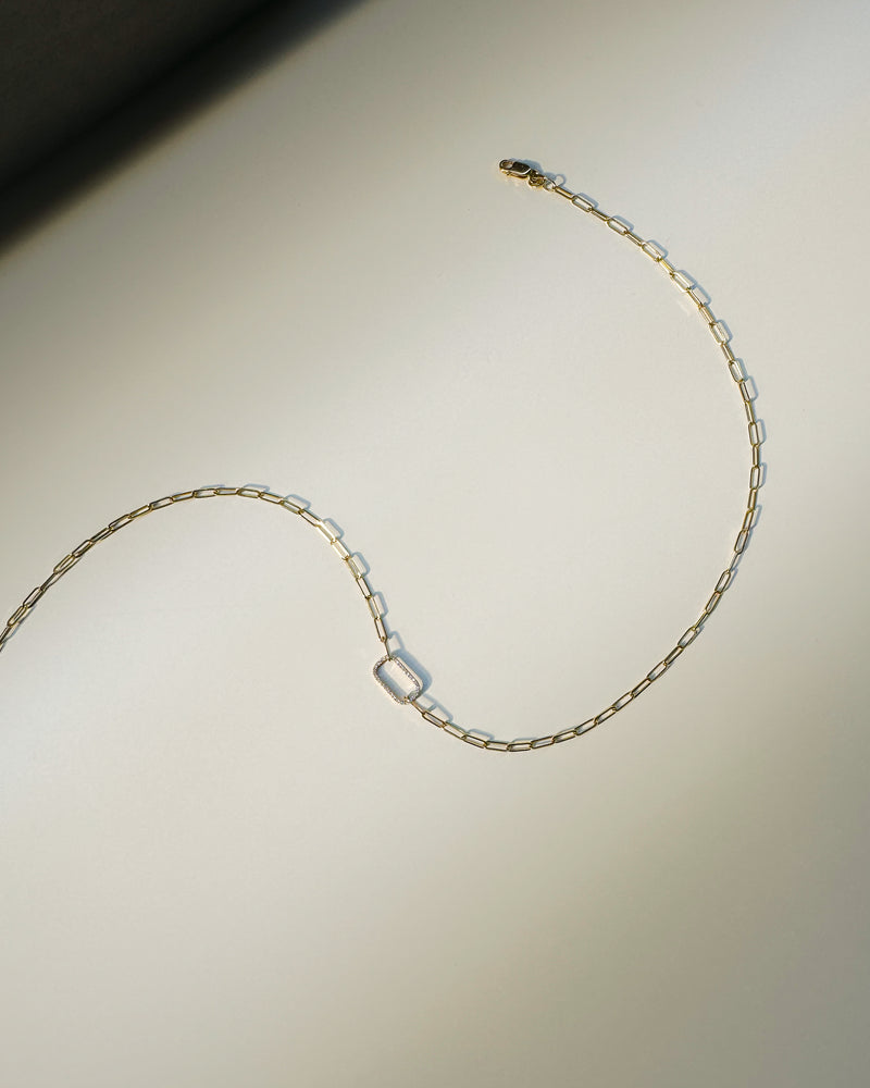 Pavé Diamond Frame Paper Link Necklace