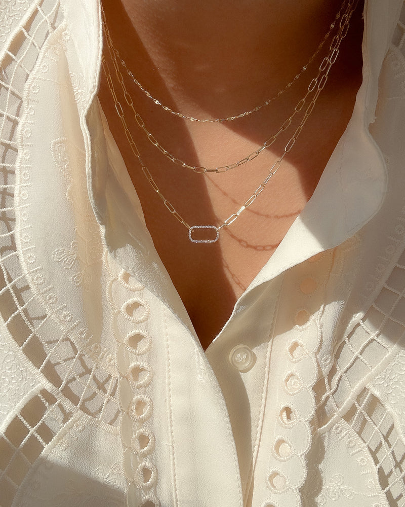 Pavé Diamond Frame Paper Link Necklace