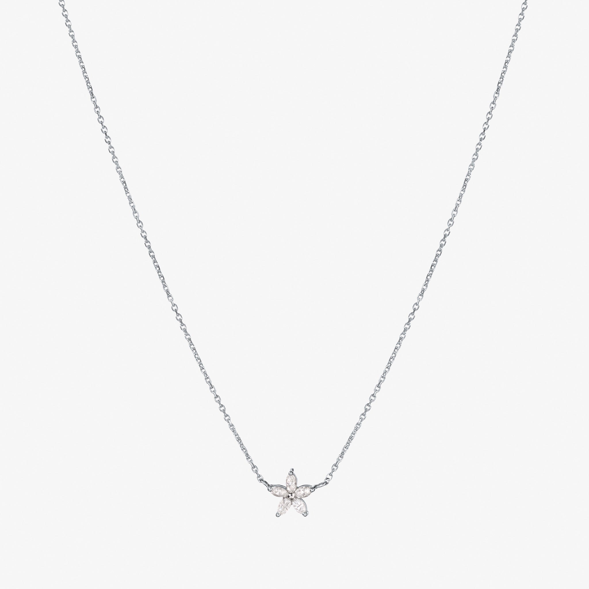 Star Flower Blossom Diamond Pendant Necklace Silver Medium Star