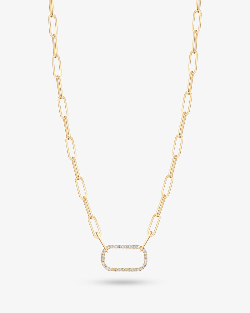 Pavé Diamond Frame Paper Link Necklace